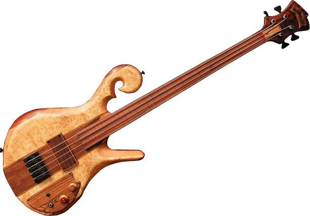 Example 4-string full-frills bass with fancy wood body and wood pickup cover